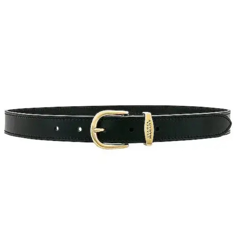 Isabel Marant Zadd Black Leather Western Bohemian Belt with Gold Buckle Size 85